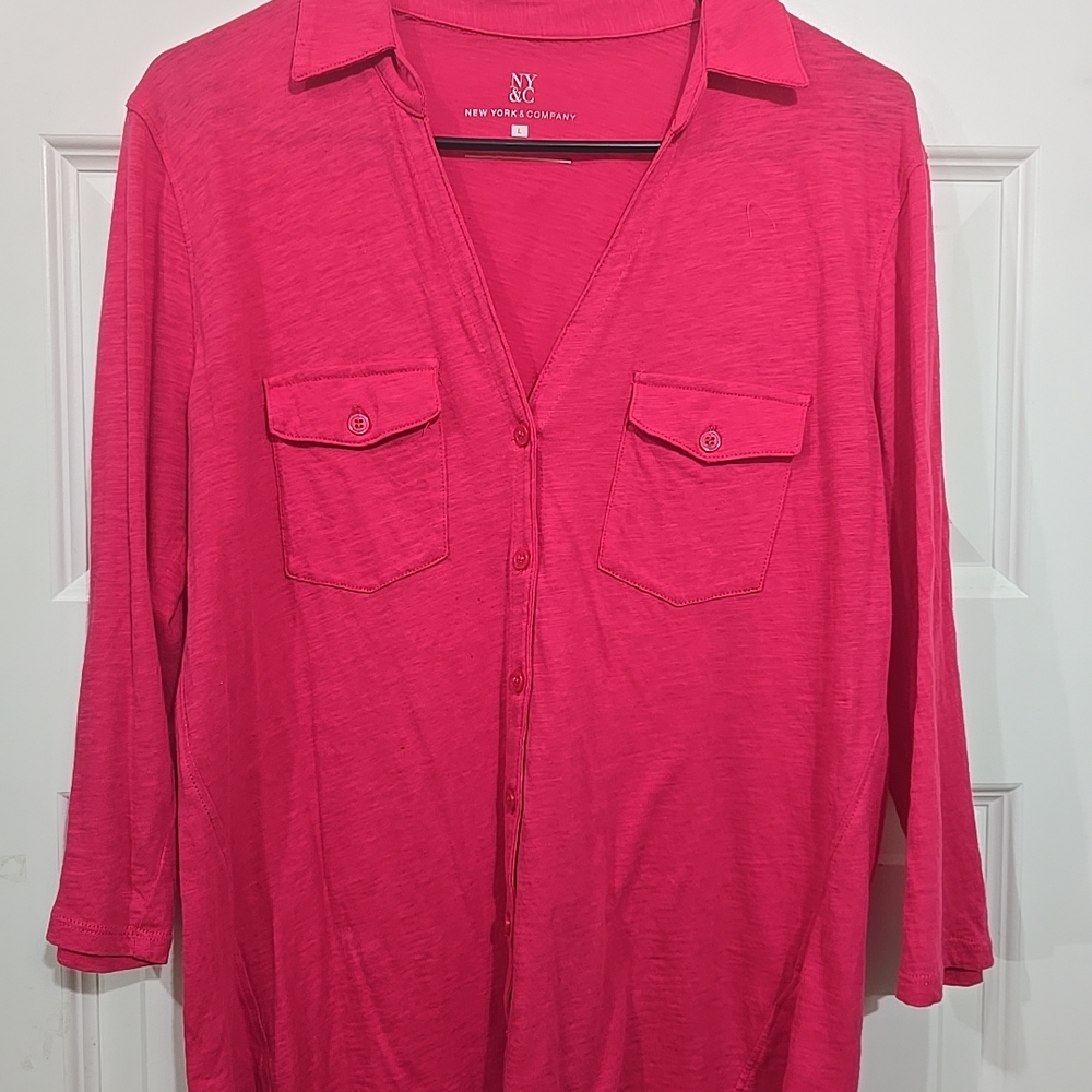 New York & Company Vibrant Pink Blouse‎ Sz L